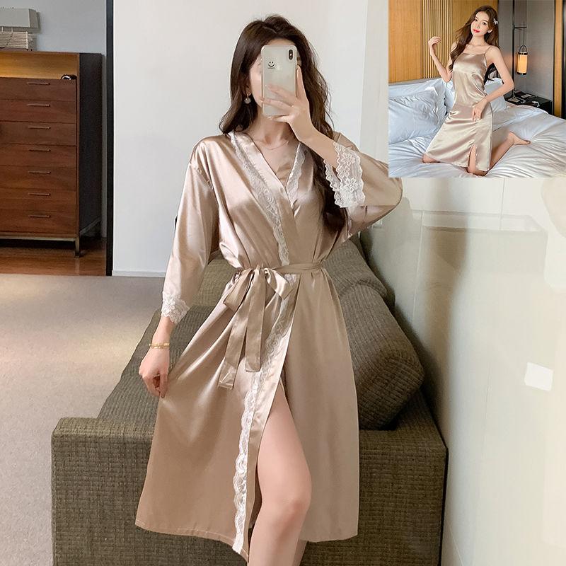 Product Introduction of Spring and Summer Mid-Length Nightgown Pure Sexy Pink Girl Morning Gowns Small Light Luxury High-Grade Pajamas Pink 15