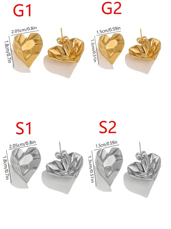Heart Shaped Stud Earrings, Fashionable Stainless Steel Jewelry for Women & Girls, Trendy All-match & Exquisite Jewelry for Birthday Gift 1