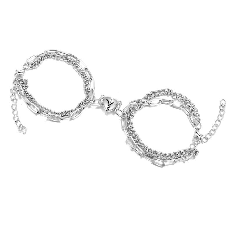 Product Introduction of Cross-Border Heart Cross Versatile Couple Bracelets Valentine's Day Magnetic Attraction Metal Couple Jewelry Wholesale projection bracelet 7