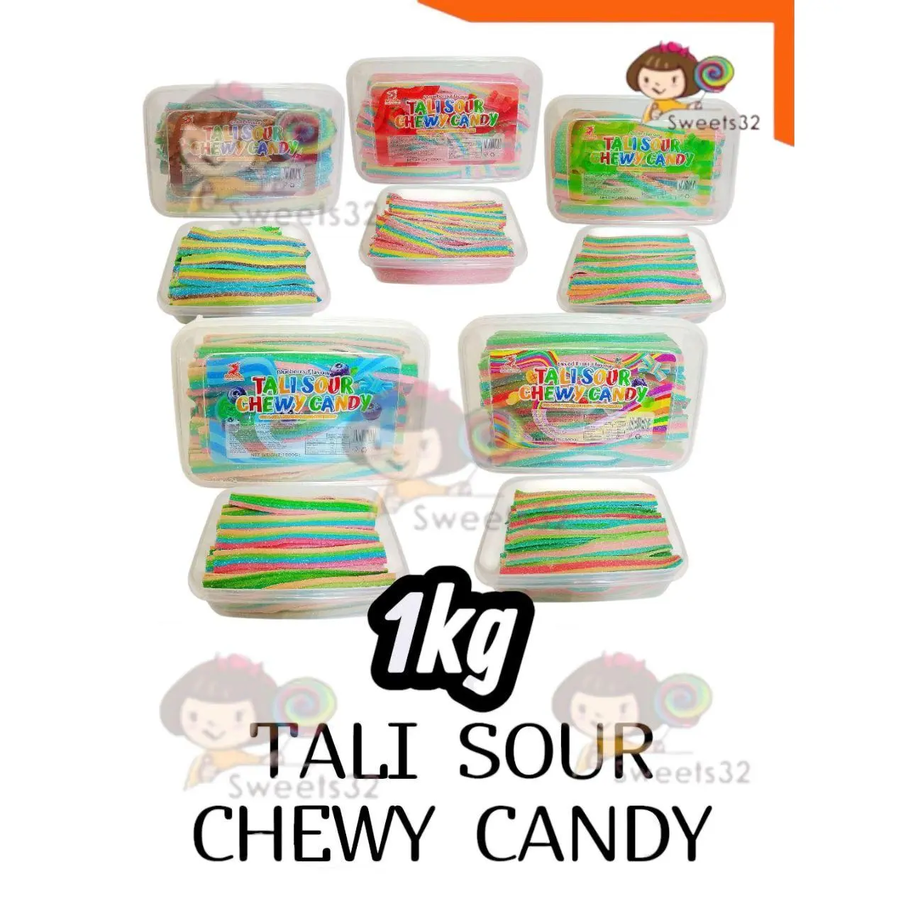 TALI SOUR CHEWY CANDY【** Tupperware **】1kg Long Long Brand (Mix Fruit ...