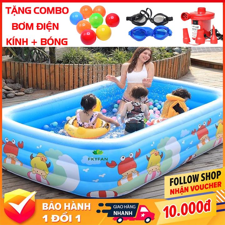 Bể bơi phao trẻ em 2m1 và 1m8 Hồ bơi phao bơi cho bé 3 tầng trong nhà hình chữ nhật đáy 2 lớp chống trơn trượt