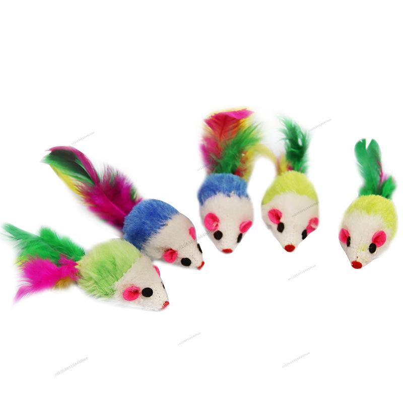 Product Introduction of Soft Fleece False Mouse Cat Toys Colorful Feather Funny Playing Toys For Cats Kitten Interactive Ball Cat Toy 3