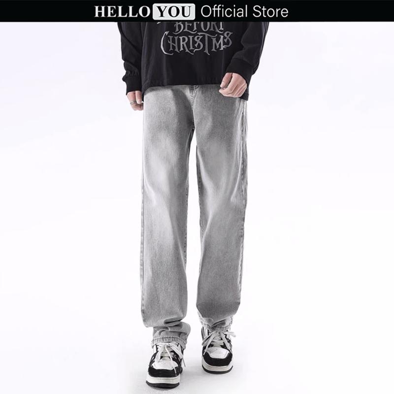 Quần jean nam Xám Wash cạp cao form dáng suông vừa chất vải denim mềm mịn thoáng mát Menswear Pants Có Túi