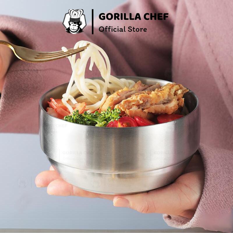  Chén bát inox 304 2 lớp kiểu Hàn Quốc Gorilla Chef có nắp đậy đảm bảo an toàn cho sức khỏe 