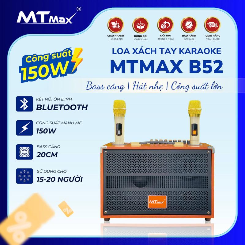 [ MTMAX ] Loa Xách Tay Karaoke Mini B52 Plus , Loa 10 Nút Bass 20, Loa Kệ Sách Bluetooth Âm Thanh Hay, Có Deplay, Echo, Cổng Mic, USB Thiết Kế Giáp Vàng Sang Trọng ,Chỉnh Bass Chép Cho Micro Am Thanh Hay Hát Karaoke Tại Nhà , Du Lịch, Dã Ngoại Nghe Nhạc