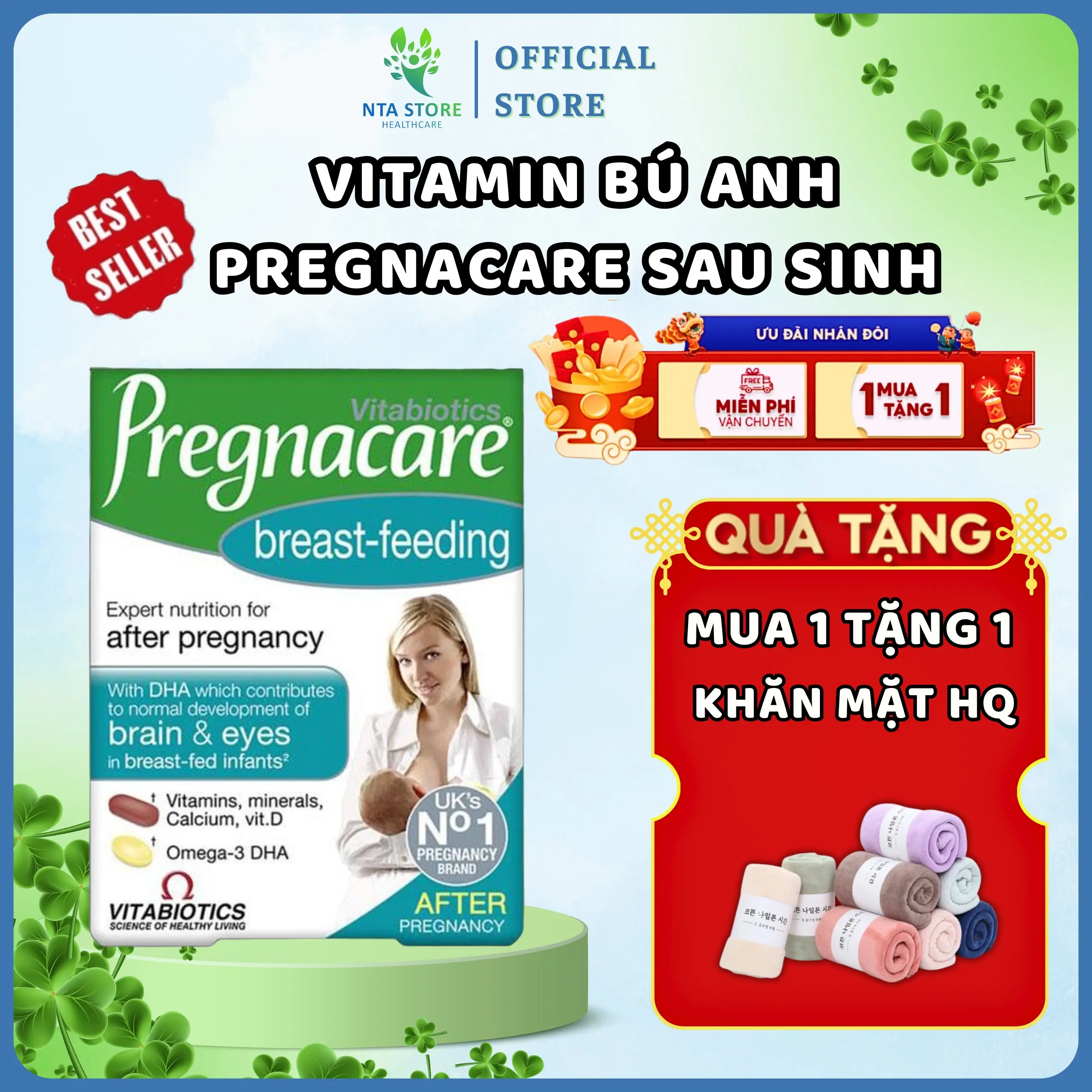 [MUA 1 TẶNG 1 KHĂN MẶT] Vitamin Tổng Hợp Pregnacare Breast Feeding Cho Mẹ Sau Sinh 84 viên - Vitamin Bú Anh - UK