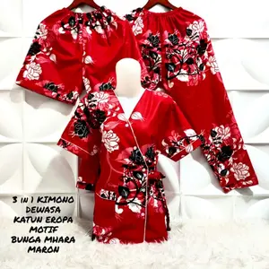 Piyama Kimono 3in1 Wanita Dewasa Motif Bunga TERBARU Size L-XL-XXL