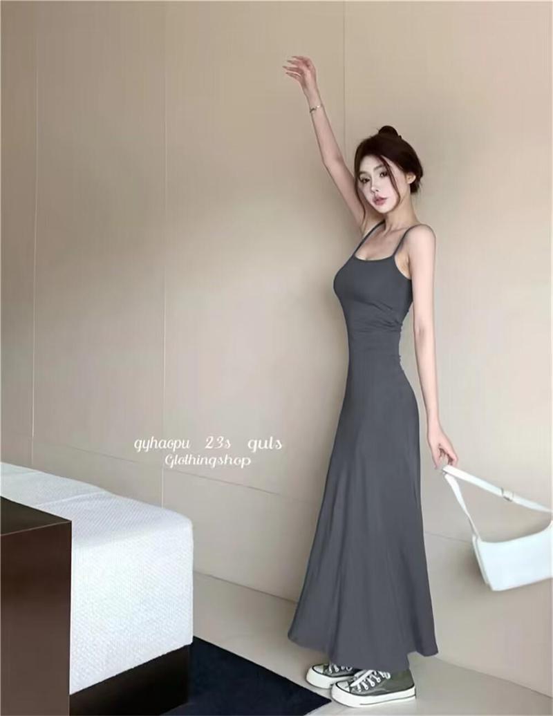 Product Introduction of Summer Dress Hot Girl Elastic Strap Dress Women Sleeveless Off-Shoulder Waist-Cinching One-Shoulder Base Long Dress 13