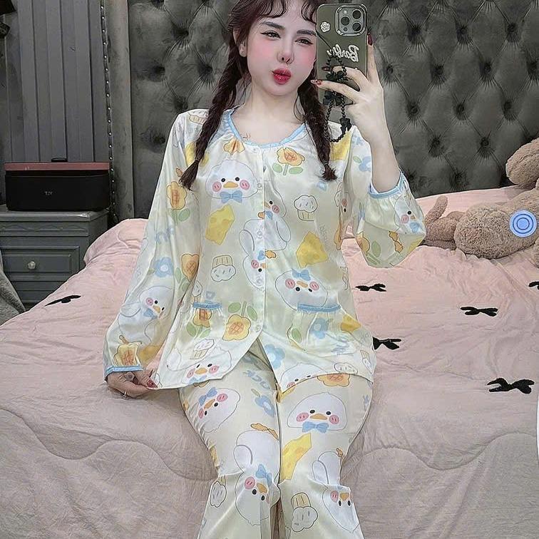 Đồ bộ pijama tay dài lụa latin, cổ tròn nhiều mẫu xinh, dưới 60kg thiết kế mới dễ thương chất liệu mềm mịn mát , đồ bộ nữ Yuri Phương Shop 3