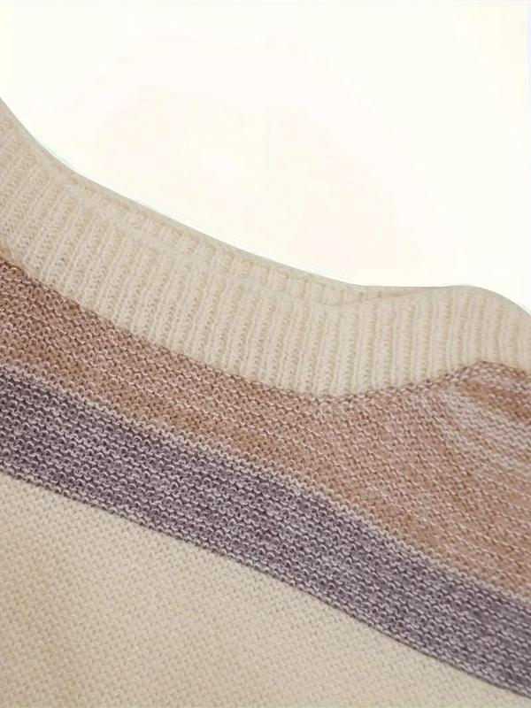 【Plus Size】 Patchwork Print Long Sleeve Sweater, Casual Round Neck Jumper for Fall & Winter, Women's Plus Clothing for Daily Wear 2