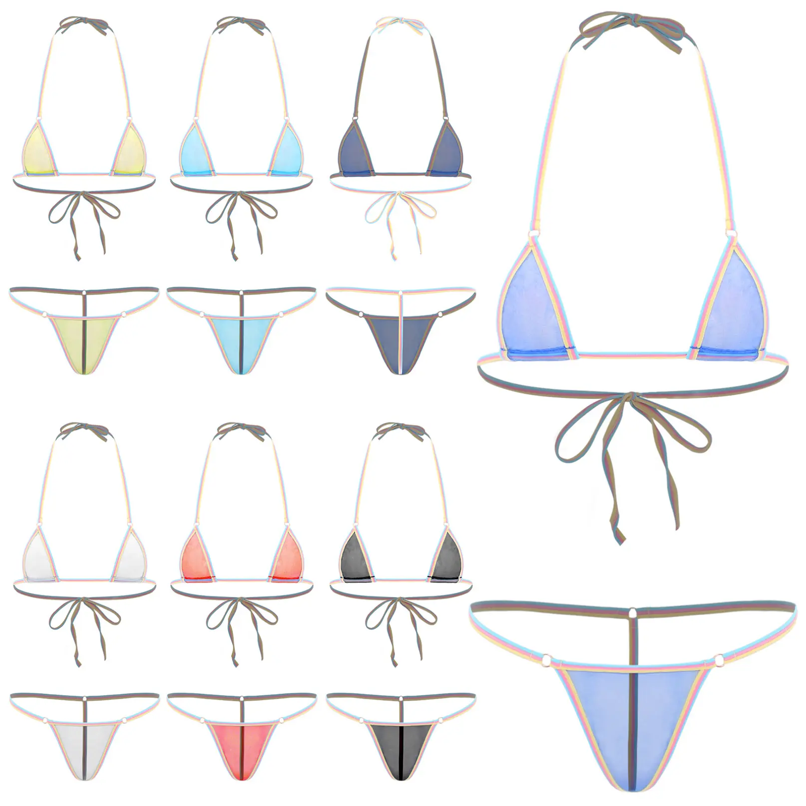 YiZYiF Women See Through Mesh Strappy Micro Bikini Set Brazilian Swimsuit Mini Bra with Thongs Bottoms