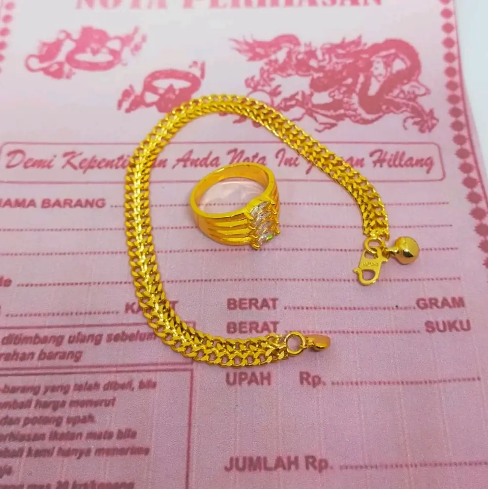 gelang tangan tikar polos free cincin terbuat dari coin asli anti luntur Emas Perhiasan