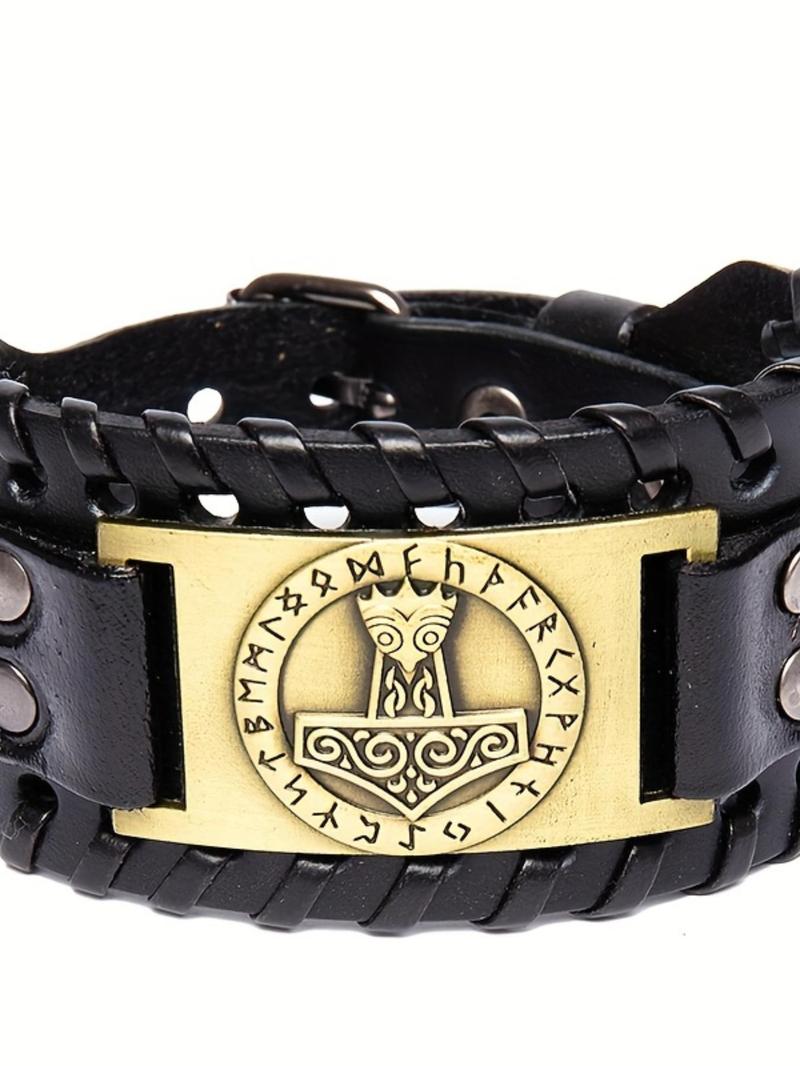 Product Introduction of Viking Hammer Design Bracelet, Punk Style Braided Bracelet for Men, Fashion Jewelry for Party, Daily Clothing Decor, Trendy Exquisite Jewelry for Birthday Gift 0