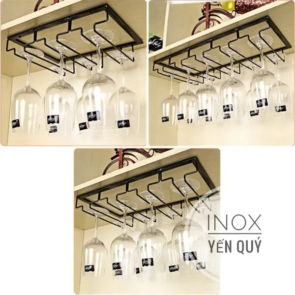30/40/50/60/70/80cm Giá Treo Ly Rượu Vang Gắn Tủ Bếp Tiện Lợi màu đen và màu vàng 5