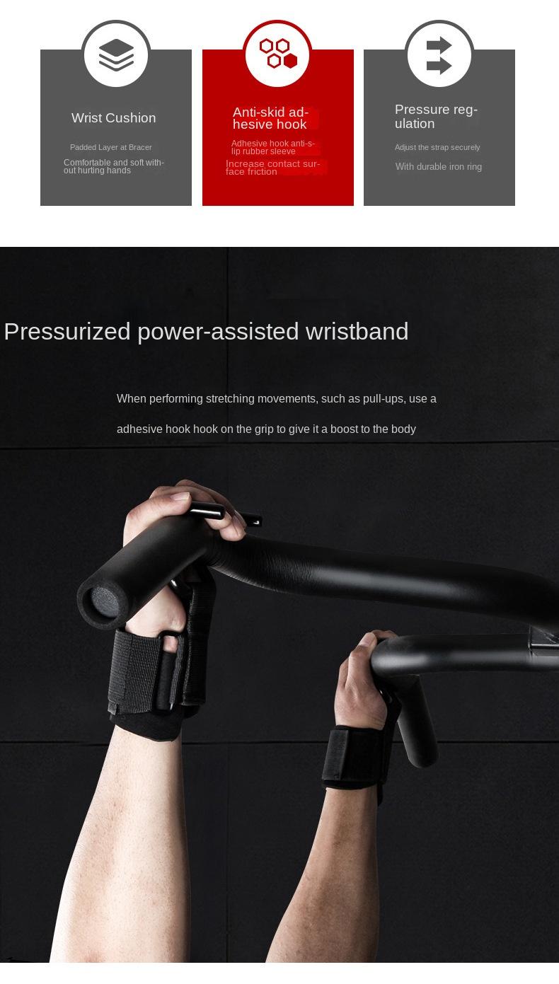 Product Introduction of Horizontal Bar Pull-up Help Hook Men's and Women's Fitness Training Wrist Guard Auxiliary Barbell Hard Pull Anti-Slip Double Hook Booster Stripe 1
