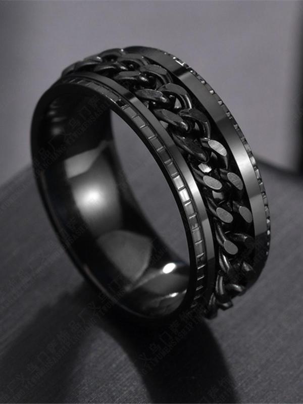 1 Piece Unisex Punk Style Chain & Texture Metal Design Ring, Trendy Casual Ring, Fashion Accessories for Daily & Party Decoration 2