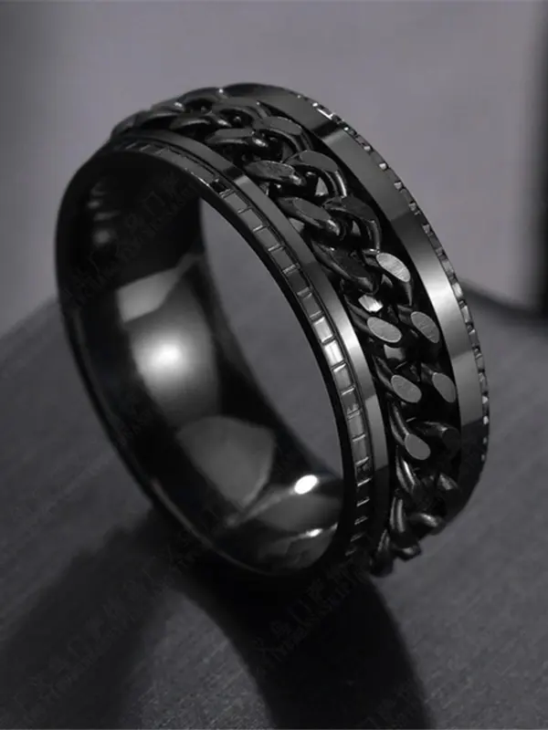 1 Piece Unisex Punk Style Chain & Texture Metal Design Ring, Trendy Casual Ring, Fashion Accessories for Daily & Party Decoration 2