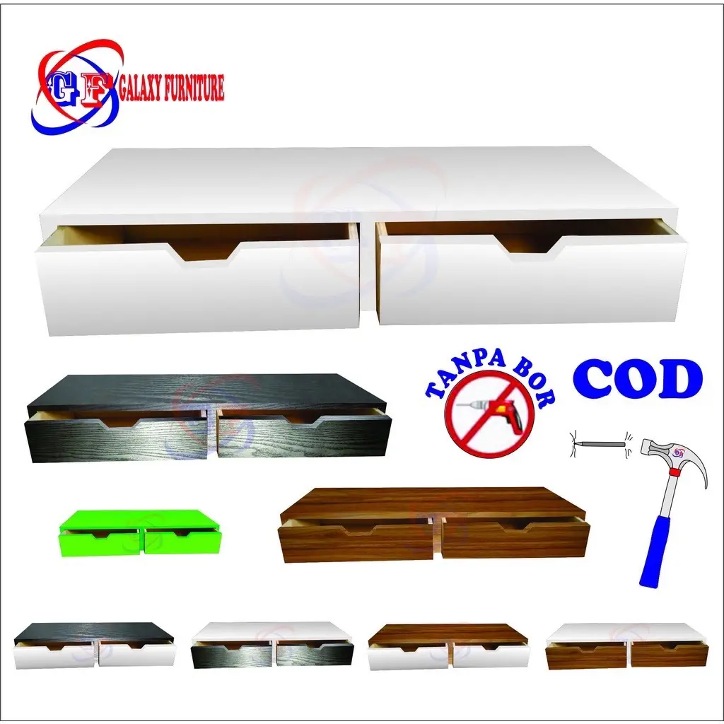 (RL 008)Rak Dinding Laci Melayang Gantung Tempel 60x20cm 2 Penyimpanan Slot W Ambalan Dekorasi Minimalis