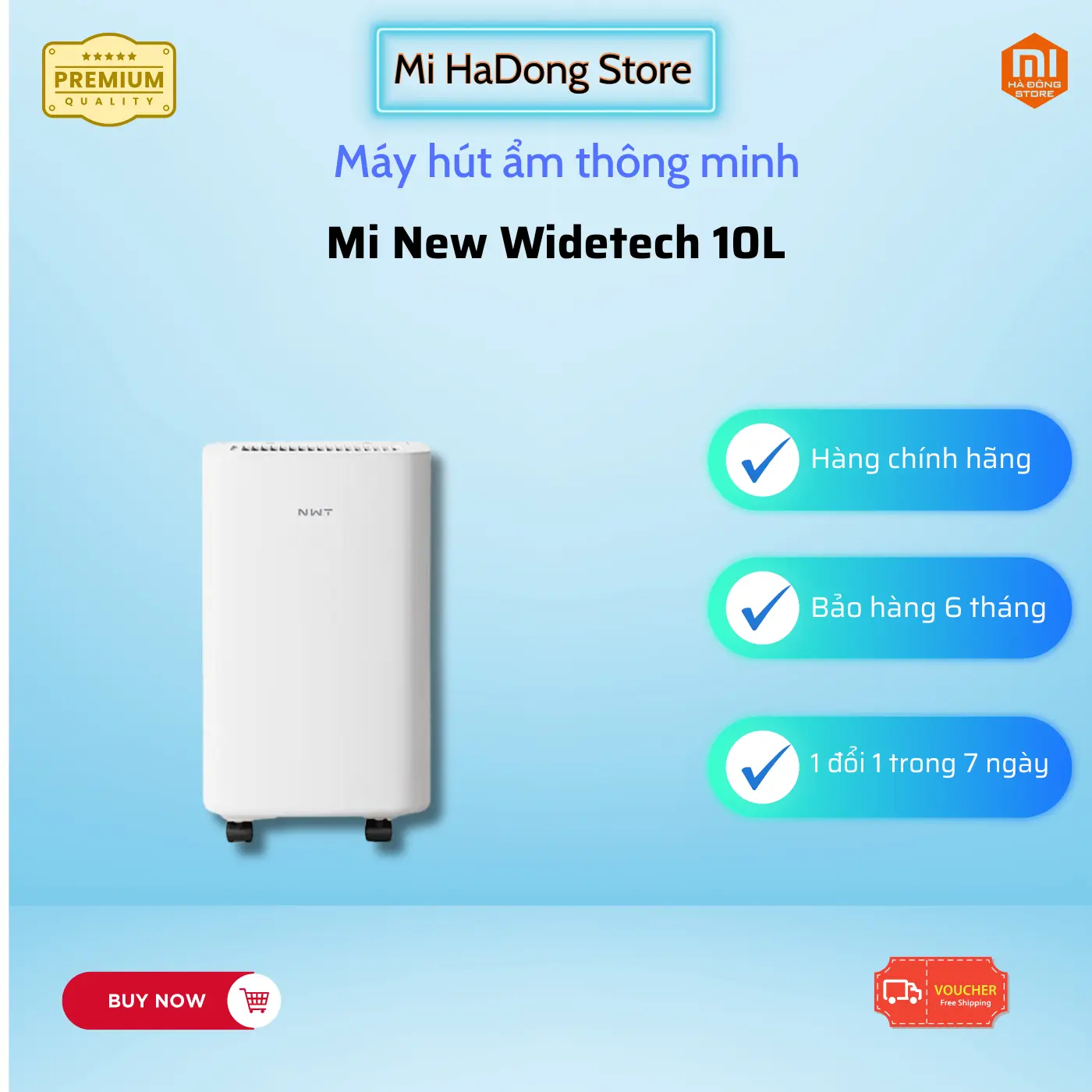 Máy hút ẩm thông minh NEW WIDETECH 10L, công suất 170W, độ hút ẩm cao - Sấy quần áo