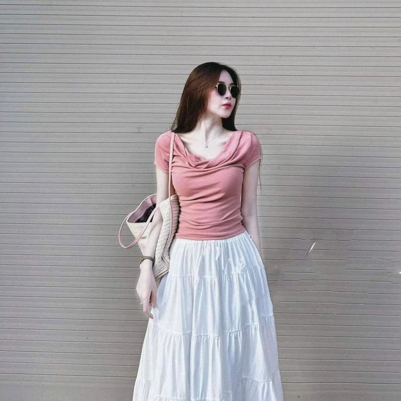 A-06 MẪU HÓT ÁO THUN CỔ ĐỔ LỆCH VAI mặc được nhiều kiểu chất vải co dãn mềm mịn thoải mái thoáng mát Nhung Tim Top Nữ Jean Màu Đen