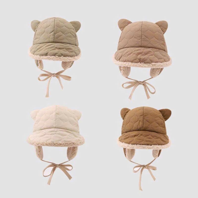 Mũ Trẻ Em Mùa Đông Có Chụp Tai Lót Lông Dày Dặn Ấm Áp, Nón Giữ Ấm Chống Gió Cho Bé 6 Tháng- 3 Tuổi Size Đầu Dưới 45cm