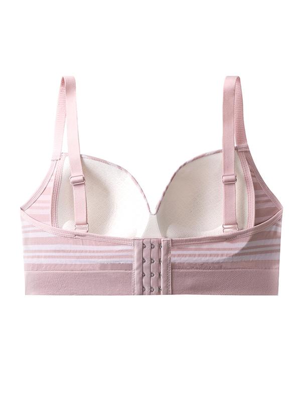Women's Striped Print Wireless Push Up Bra, Adjustable Strap Lingerie Top, Soft Comfortable Breathable Lingerie for All Seasons 1