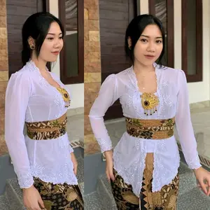 kebaya Bordir Putih Motif Padi dan Bunga M L XL
