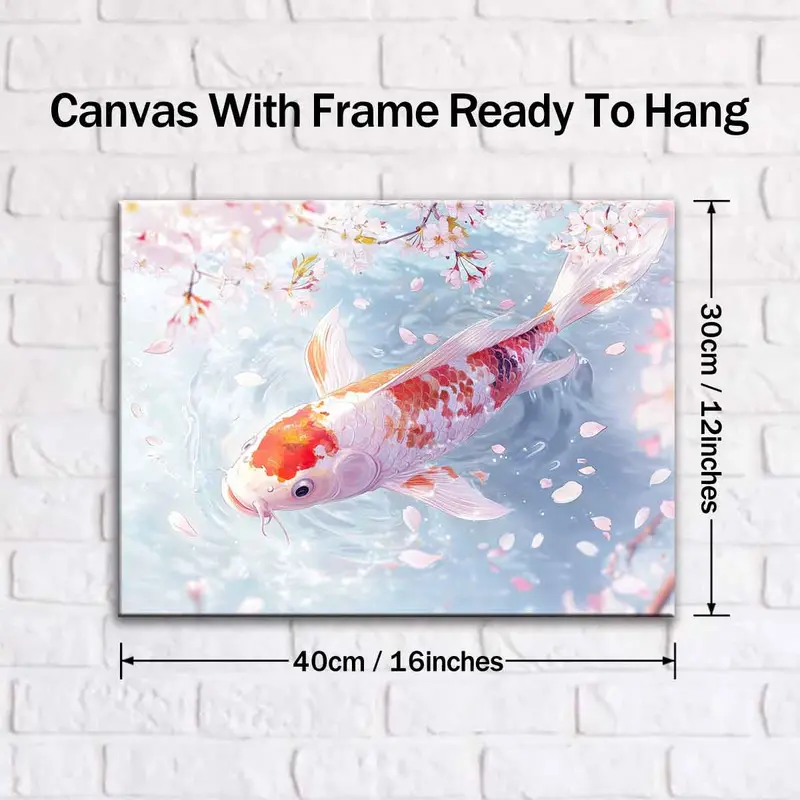 Koi Fish & Cherry Blossoms Pattern Canvas Painting with Frame, Modern Wall Art Painting, Wall Decor for Home Living Room Bedroom Office 1