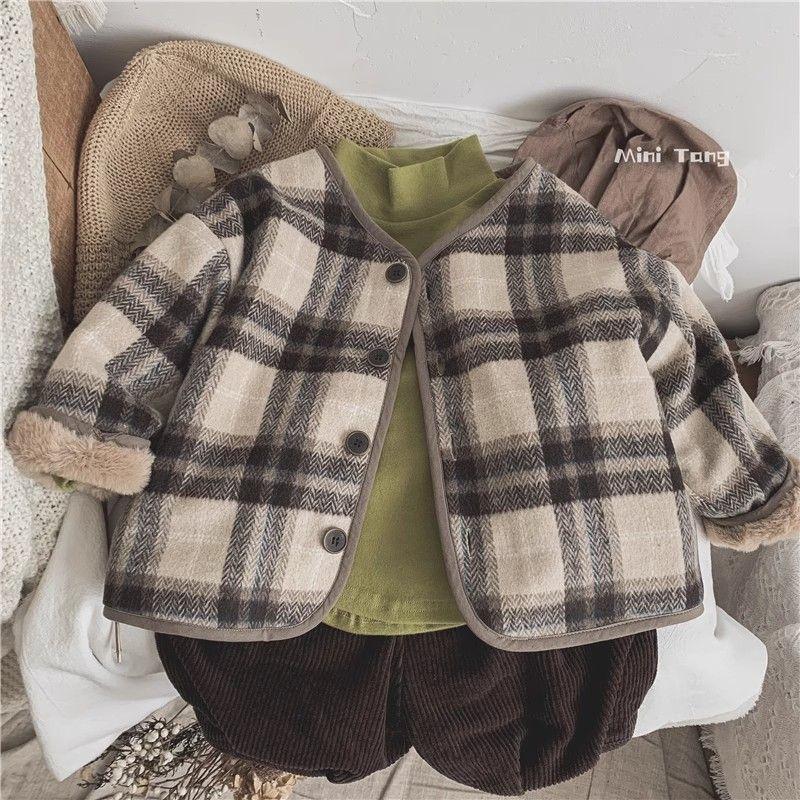 Product Introduction of Áo Khoác Đệm Lông Cừu Trẻ Em, Họa Tiết Kẻ Sọc Len, Phong Cách Hàn Quốc, Hàng Mới Về Thu Đông, Dáng Rộng Vừa Vặn, Thích Hợp Cho Bé Trai Và Bé Gái, Áo Khoác Đệm Bông Cho Bé 5