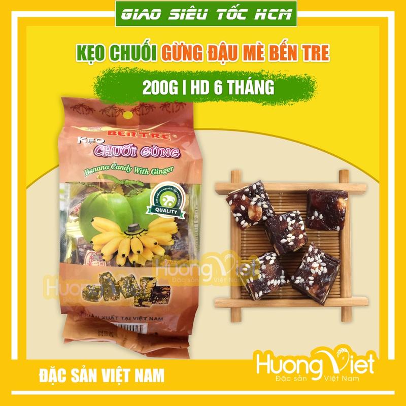 Kẹo chuối gừng Bến Tre mềm dẻo 200g kẹo chuối đậu phộng mè
