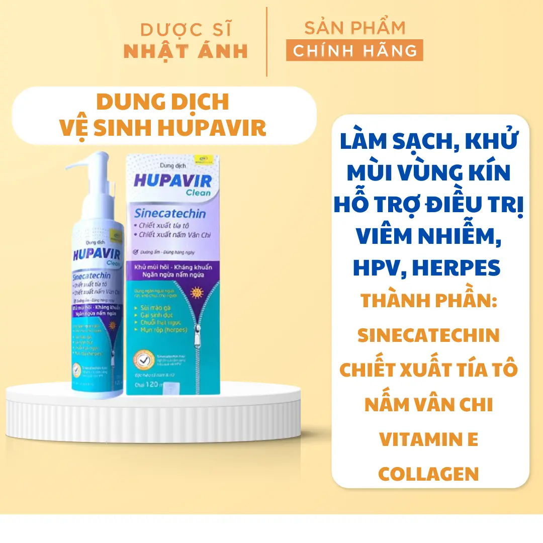 Dung Dịch Vệ Sinh Nam Nữ HUPAVIR Sinecatechin Clean HPV Giảm Sùi Mào Gà, Ngừa Viêm Làm Sạch An Toàn Cho Mẹ Bầu 120ml