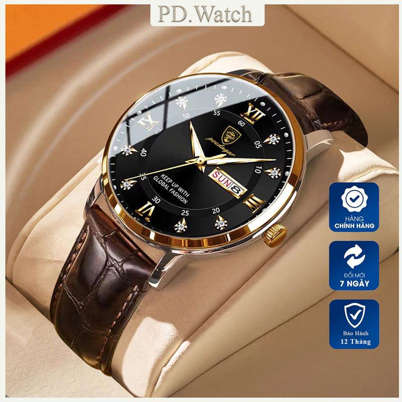 Đồng Hồ Nam Dây Da Chính Hãng POEDAGAR - Đồng Hồ Nam Đeo Tay Dây Da Cao Cấp Dạ Quang Chống Nước Watch