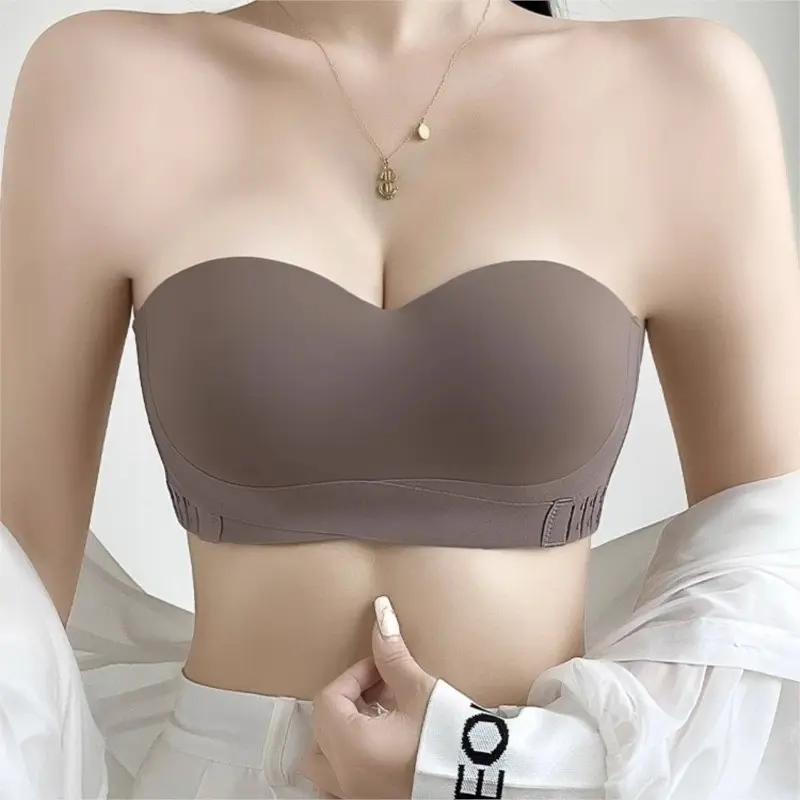Front buckle strapless bra for women with anti slip gathered small chest, invisible beautiful back, wrapped chest, anti fading text bra