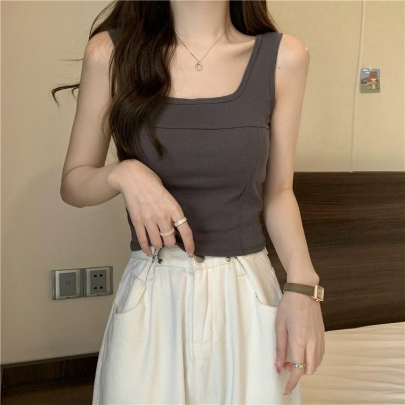 Product Introduction of Áo 2 dây nữ, Áo cổ vuông croptop CÓ MÚT NGỰC, Chất liệu cotton mềm mại, co giãn, Kiểu dáng trẻ trung Hàng QC Loại 1 Kem Đệm mút Màu Đen Women Tre áo croptop cóáotrong 4