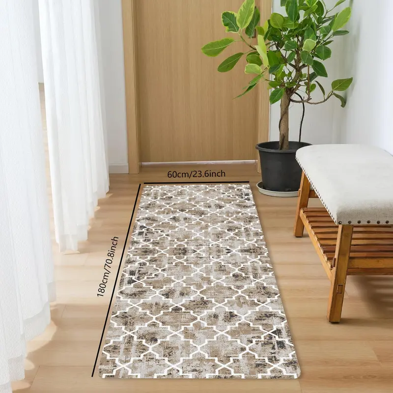 Modern Abstract Geometry Hallway Runner Rug, Non-slip Soft Washable Bed Carpet, Long Rug for Entryway Bedroom Kitchen Bathroom 2