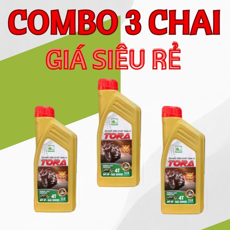 GIÁ SỈ COMBO 3 CHAI - Dầu nhớt xe máy Tora 20W50 chai nhựa 0.8L và 1L - Dầu nhớt giá rẻ dành cho xe số và xe ga