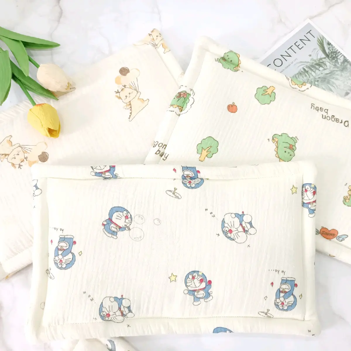 Gối xô sơ sinh cho bé, gối xô muslin 2 lớp mềm mại, thấm hút mồ hôi tốt