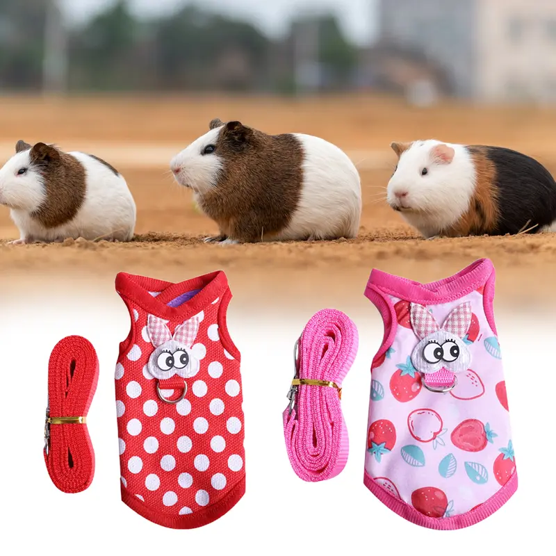 Xiahaone-Bộ Quần Áo Thú Cưng, Họa Tiết Ba Chiều, In Viền Bền, Vải Nhiệt Cảm Ứng Mềm Nhẹ, Thỏ, Hamster, Áo Vest, Dây Nịt Có Dây Xích Cho Chinchilla, 1 Bộ 3