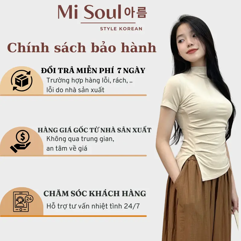 Áo Thun Cổ 3 Phân Cộc Tay Nữ Nhúm Sườn Xẻ Tà BigSize MiSoul, Áo Thun Nữ Cộc Tay Xẻ Tà BigSize MiSoul 218 Top Cổ Tròn Women Sơ Mi 8
