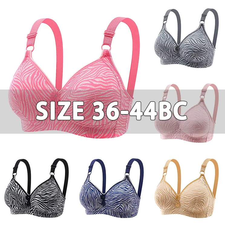 New plus size adjustable striped push-up bra with breast lift non-magnetic thin cup anti-sag three-row bra