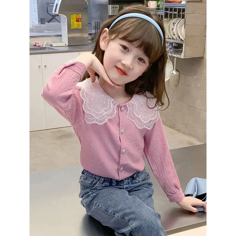 Áo Sơ Mi Quần Áo Mùa Xuân Cho Bé Gái, Phong Cách Phương Tây, Dài Tay, Cổ Bẻ Áo, Đáy Cánh Hoa, Thích Hợp Cho Bé Gái, Hàng Mới Về Năm 2024, Áo Sơ Mi Mùa Xuân Và Mùa Thu 4