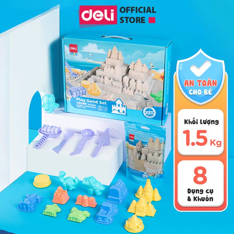 Bộ đồ chơi 1.5 kg Cát động lực Deli - Kèm Túi dệt đựng cát và bộ khuôn tạo hình cát vi sinh, không dính tay, an toàn Toy