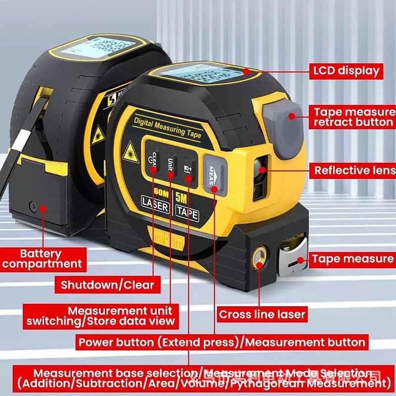 Product Introduction of Professional 3-in-1 Distance Meter, Steel Tape Distance Meter D4Y8 57