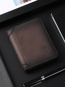 メンズヴィンテージライオン装飾RFIDブロッキング短財布、レトロ大容量クレジットカードホルダー、IDウィンドウ＆SIMカードスロット付き、カジュアルビジネス牛革バイフォルド財布