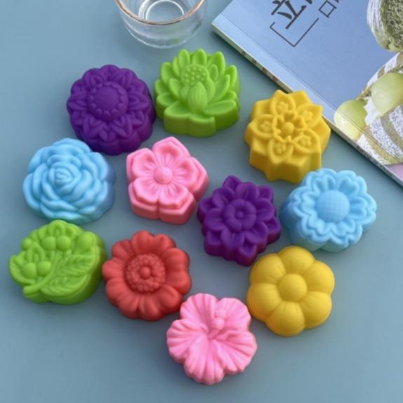 Set 5 Khuôn Silicon Làm Bánh Da Lợn, Cupcake, , Rau Câu, Bánh Chuối Hình Hoa Cúc, Hồng, Hướng Dương, Sen 5cm