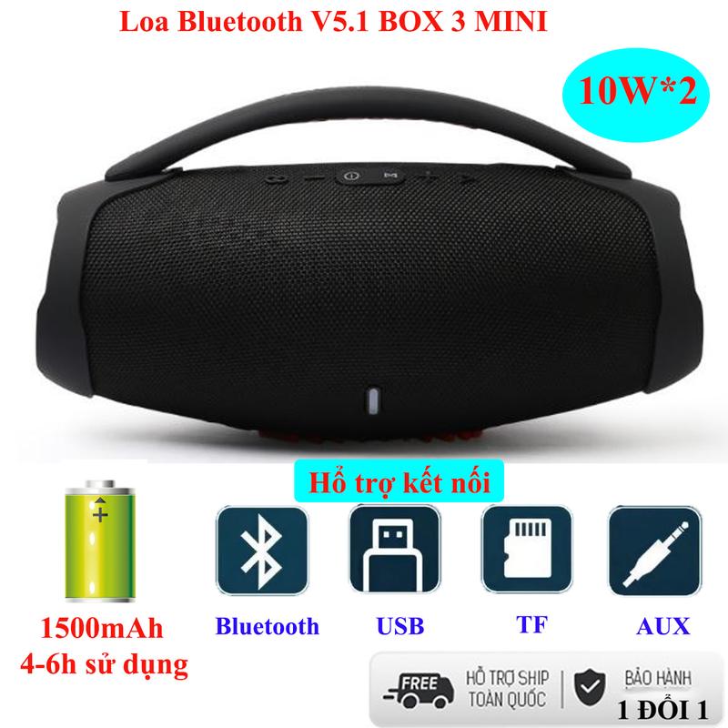 Mẫu mới - Loa bluetooth 5.1 bass mạnh công suất lớn âm thanh vòm 6D giúp nghe nhạc cực hay giá rẻ Box3 Mini Led bass mạnh