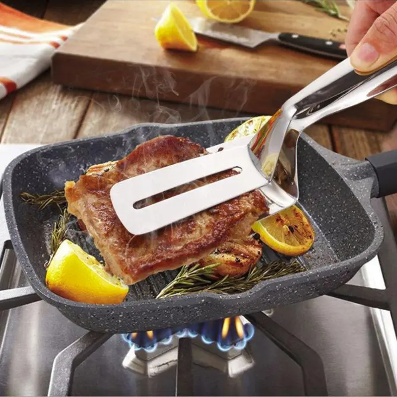 Stainless Steel Frying Spatula Clip, 1 Count Multifunctional Kitchen Spatula, Household Kitchen Tool for Outdoor Barbecue Fried Egg, Utensils 8