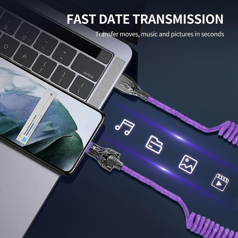 5A 100W LED Light Up Dragon Design USB-C Car Data Cable, Anti-spring Bending Design USB-C Cable, Durable Cable for Samsung Xiaomi OPPO Vivo 5