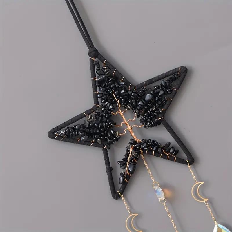 Star & Moon Design Dream Catcher, 1 Count Natural Agate Decor Hanging Ornament, Hanging Decor for Home Living Room Bedroom Garden 4