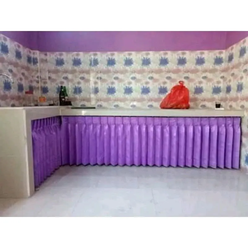Gorden kolong Dapur Model plisket lepitan Gorden meja kompor Model cantol kaitan Kawat S kota slambu  dapur 4